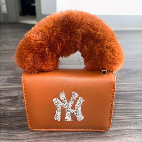 Handbags - Orange Faux Fur Handle Bag with NY Logo